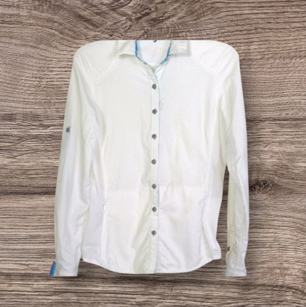 Kuhl Born in the Mountains white button-down long sleeve Womens  shirt S.